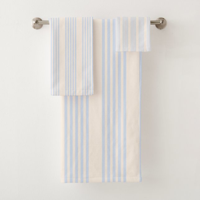 Pale blue and beige five stripes pattern bath towel set (Insitu)