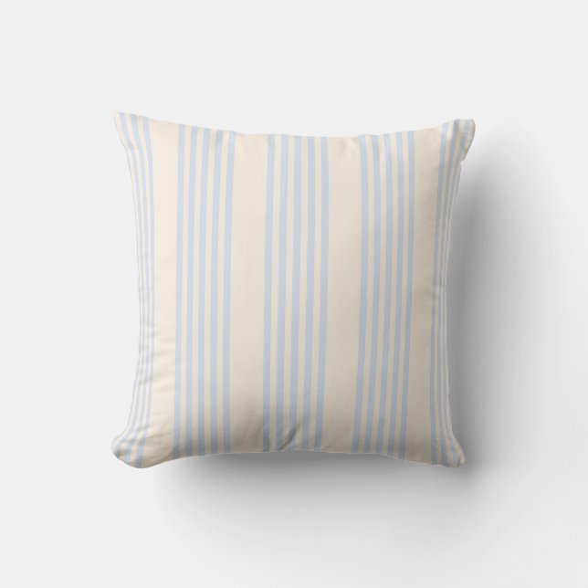 Pale blue and beige five stripes pattern cushion (Front)