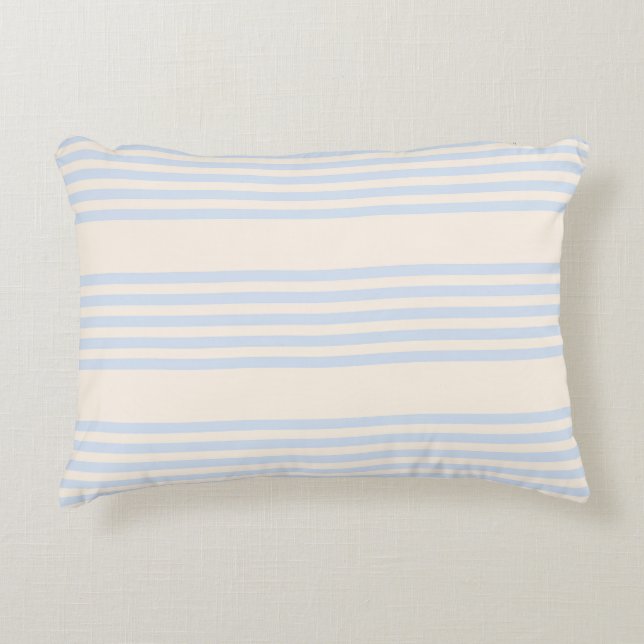 Pale blue and beige five stripes pattern decorative cushion (Front)