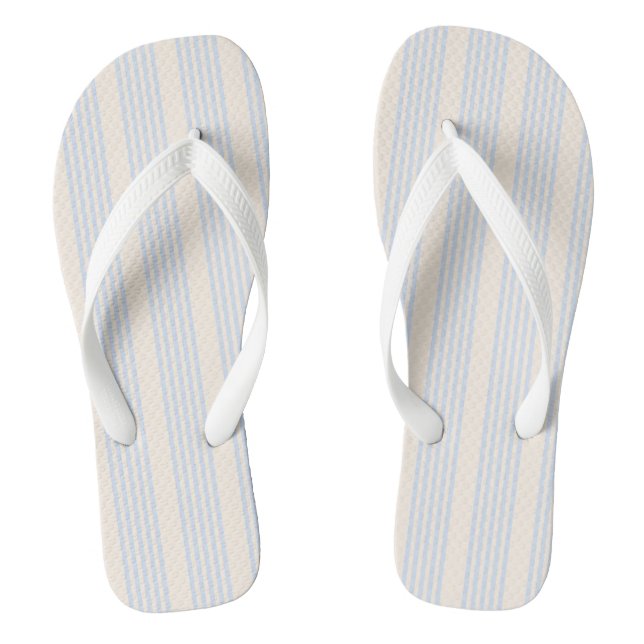 Pale blue and beige five stripes pattern flip flops (Footbed)