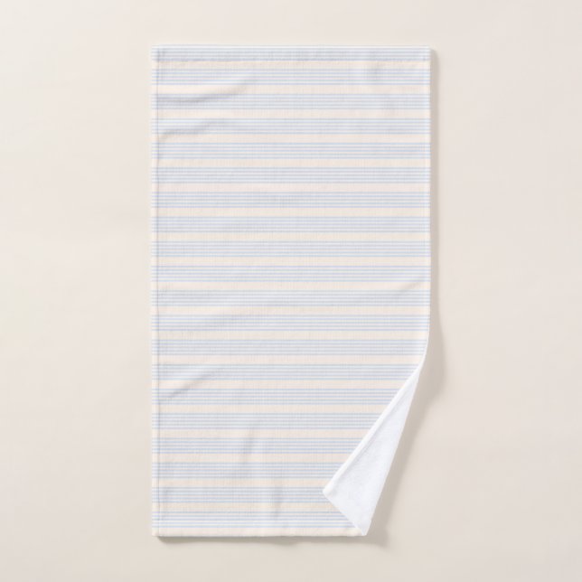 Pale blue and beige five stripes pattern hand towel (Hand Towel)