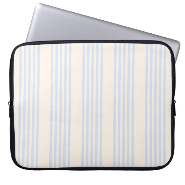 Pale blue and beige five stripes pattern laptop sleeve (Front)