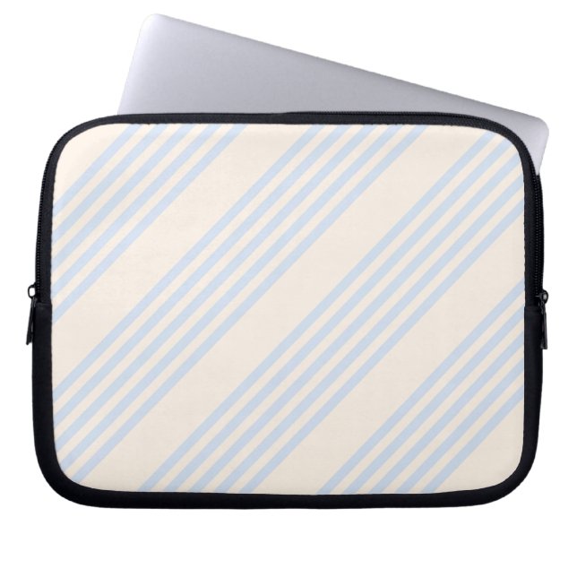 Pale blue and beige five stripes pattern laptop sleeve (Front)