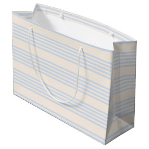 Pale blue and beige five stripes pattern large gift bag