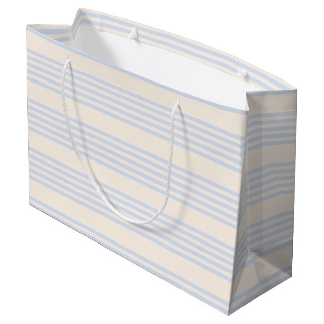 Pale blue and beige five stripes pattern large gift bag (Back Angled)