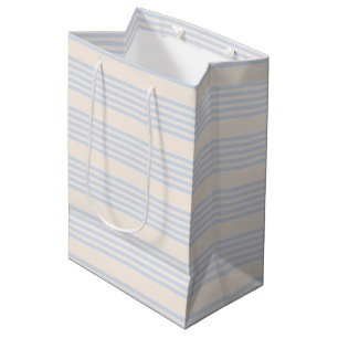 Pale blue and beige five stripes pattern medium gift bag