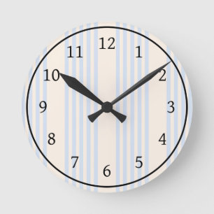 Pale blue and beige five stripes pattern round clock