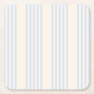Pale blue and beige five stripes pattern square paper coaster