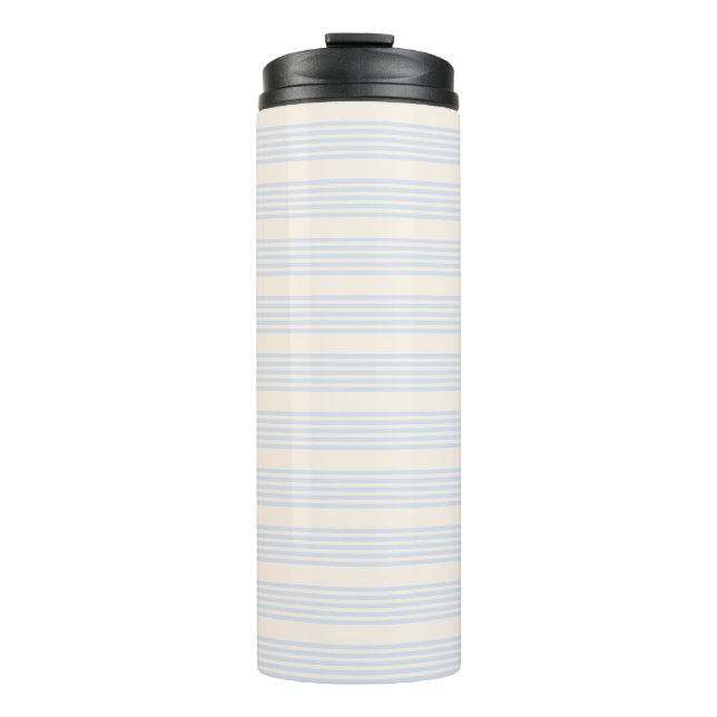 Pale blue and beige five stripes pattern thermal tumbler (Front)