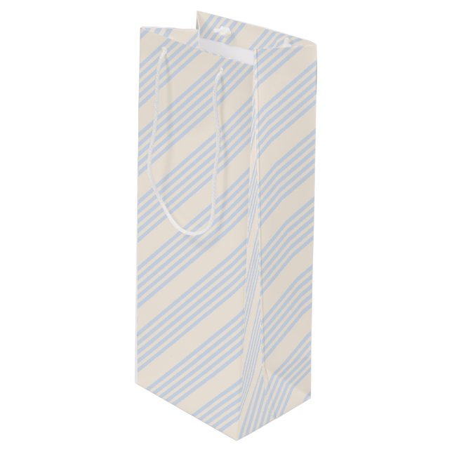 Pale blue and beige five stripes pattern wine gift bag (Front Angled)