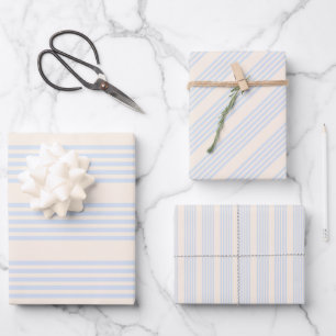 Pale blue and beige five stripes pattern wrapping paper sheet