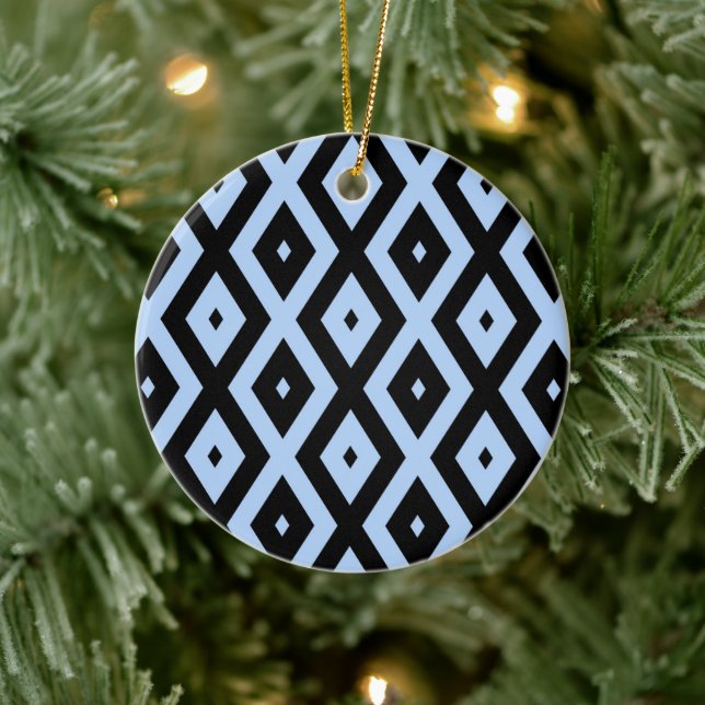 Pale blue and black diamond pattern ceramic tree decoration (Tree)