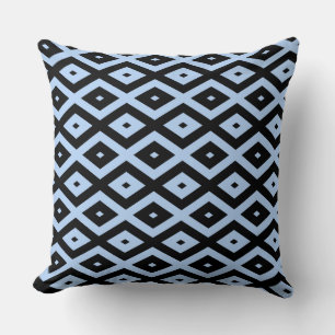 Pale blue and black diamond pattern cushion