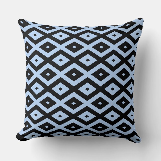 Pale blue and black diamond pattern cushion (Front)