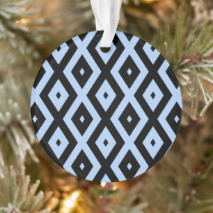 Pale blue and black diamond pattern ornament