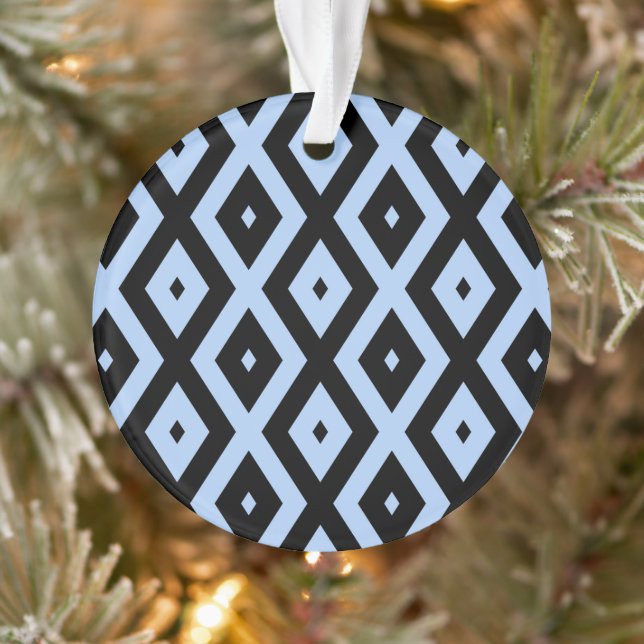Pale blue and black diamond pattern ornament (Tree)