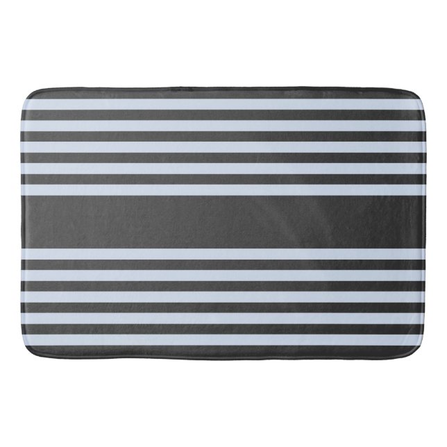Pale blue and charcoal five stripes pattern bath mat (Front)