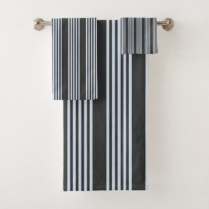 Pale blue and charcoal five stripes pattern bath towel set