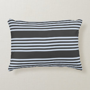 Pale blue and charcoal five stripes pattern decorative cushion
