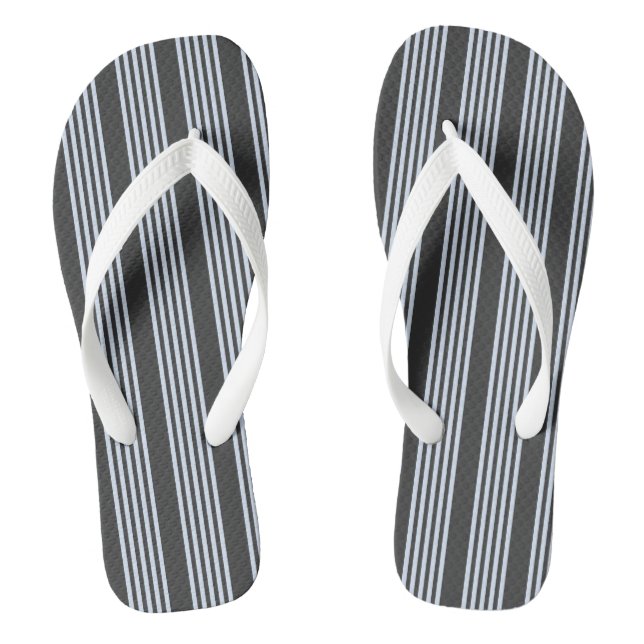 Pale blue and charcoal five stripes pattern flip flops (Footbed)