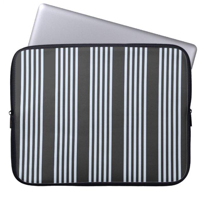 Pale blue and charcoal five stripes pattern laptop sleeve (Front)