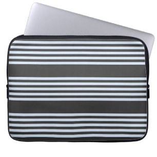 Pale blue and charcoal five stripes pattern laptop sleeve