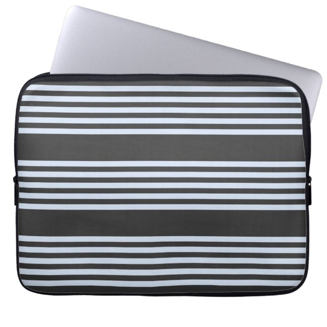 Pale blue and charcoal five stripes pattern laptop sleeve (Front)