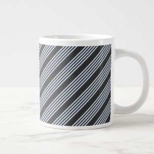 Pale blue and charcoal five stripes pattern large coffee mug