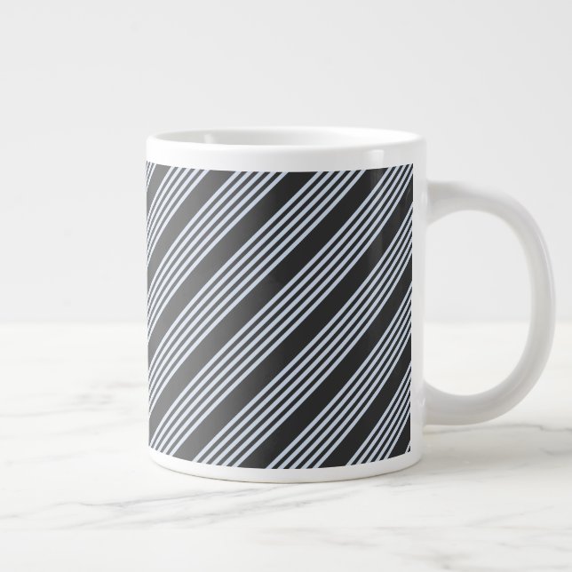 Pale blue and charcoal five stripes pattern large coffee mug (Right)