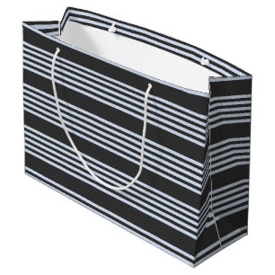 Pale blue and charcoal five stripes pattern large gift bag