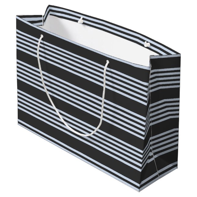 Pale blue and charcoal five stripes pattern large gift bag (Back Angled)