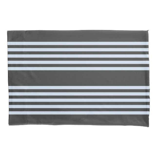 Pale blue and charcoal five stripes pattern pillowcase (Front)