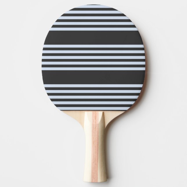 Pale blue and charcoal five stripes pattern ping pong paddle (Front)