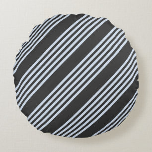 Pale blue and charcoal five stripes pattern round cushion