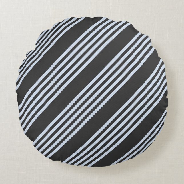Pale blue and charcoal five stripes pattern round cushion (Front)