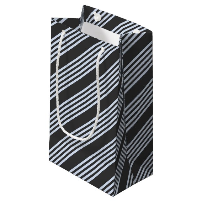 Pale blue and charcoal five stripes pattern small gift bag (Front Angled)