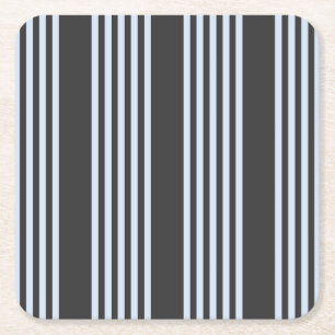 Pale blue and charcoal five stripes pattern square paper coaster