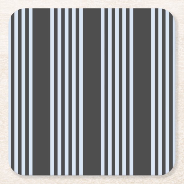 Pale blue and charcoal five stripes pattern square paper coaster (Front)
