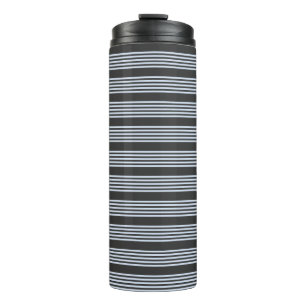 Pale blue and charcoal five stripes pattern thermal tumbler