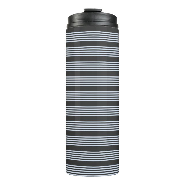 Pale blue and charcoal five stripes pattern thermal tumbler (Front)