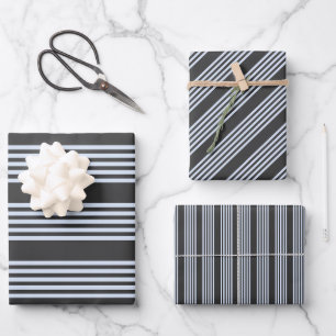Pale blue and charcoal five stripes pattern wrapping paper sheet