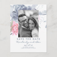 Pale Blue and Dusty Pink Floral Save the Date