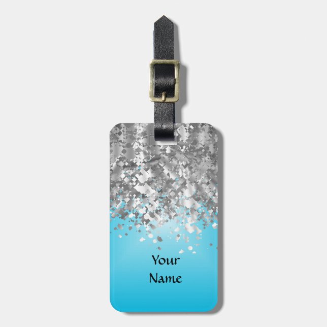 Pale blue and faux glitter luggage tag (Front Vertical)