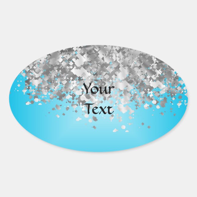 Pale blue and faux glitter oval sticker (Front)