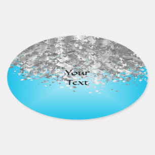 Pale blue and faux glitter oval sticker