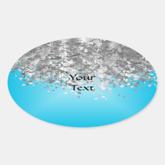 Pale blue and faux glitter oval sticker