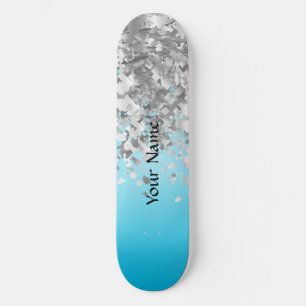 Pale blue and faux glitter skateboard