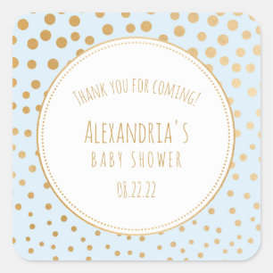 Pale blue and gold baby shower favour sticker