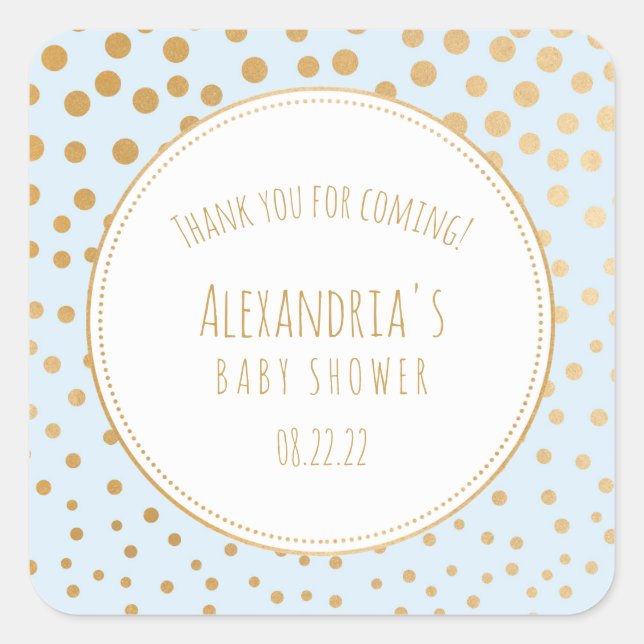 Pale blue and gold baby shower favour sticker (Front)