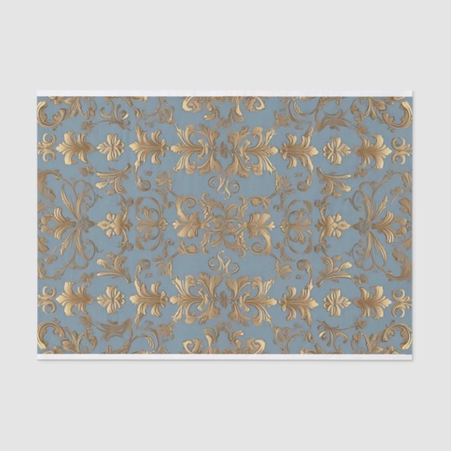 Pale Blue and Gold Damask Decoupage Tissue Paper (Front)